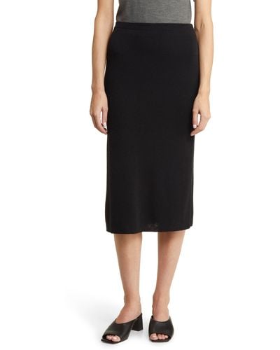 Eileen Fisher Merino Wool Midi Skirt - Black