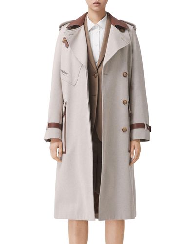 Burberry Dockray Leather Trim Cotton Canvas Trench Coat - Gray