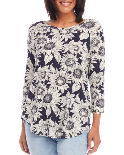 Karen Kane Floral Knit Shirttail Top At Nordstrom - Gray
