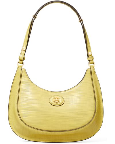 Tory Burch Robinson Crosshatched Leather Convertible Crescent Bag - Metallic