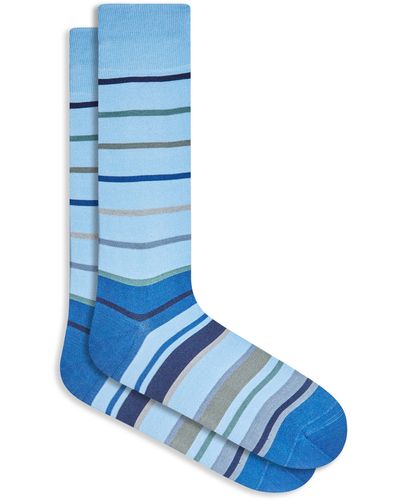 Bugatchi Stripe Cotton Blend Dress Socks - Blue