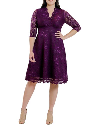 Kiyonna Missy Lace Elbow Sleeve Dress - Purple
