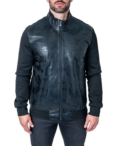 Maceoo Map Leather Jacket At Nordstrom - Blue
