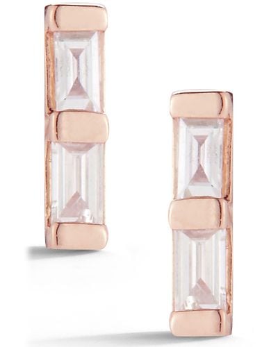 Dana Rebecca Sadie Pearl Double Baguette Diamond Stud Earrings - Pink