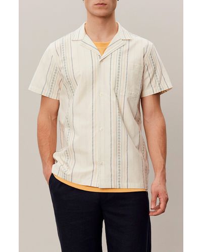 Les Deux Leo Embroidered Stripe Camp Shirt - Natural