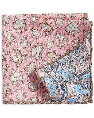 Edward Armah Paisley Reversible Silk Pocket Square - Pink