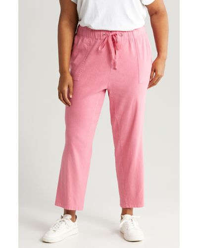Kut From The Kloth Rosalie Drawstring Ankle Linen Blend Pants - Pink