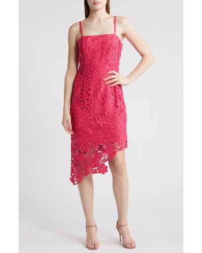 Adelyn Rae Monica Open-stitch Lace Asymmetric Hem Dress - Red