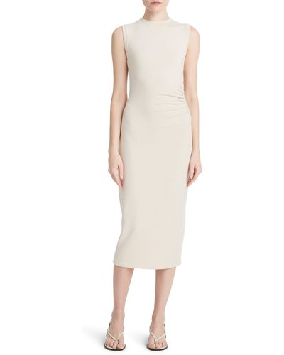 Vince Side Ruched Sleeveless Knit Midi Dress - Natural