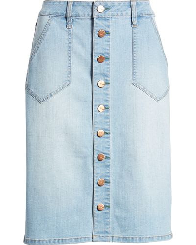 1822 Denim Button Front Denim Skirt - Blue