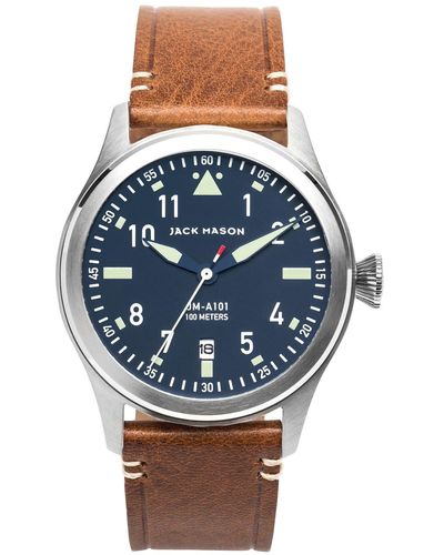 Jack Mason Aviation Leather Strap Watch - Blue