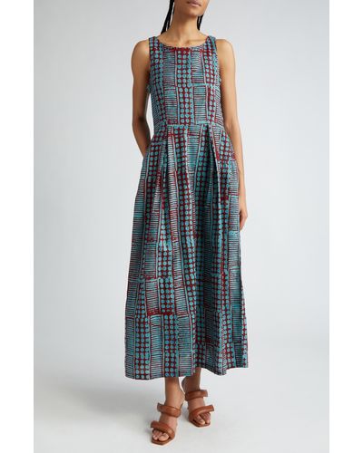 Busayo Wande Abstract Print Sleeveless Cotton Maxi Dress - Blue
