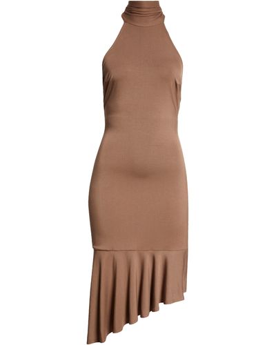 Miaou Karina Asymmetric Hem Halter Cocktail Dress - Brown
