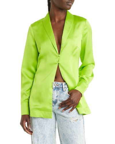 Something New Naomi Satin Button-up Shirt - Green
