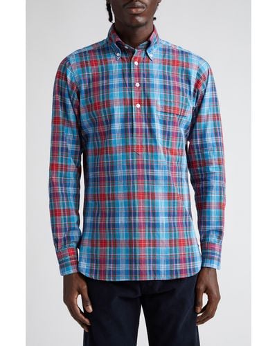 Drake's Madras Plaid Button-down Popover Shirt - Blue