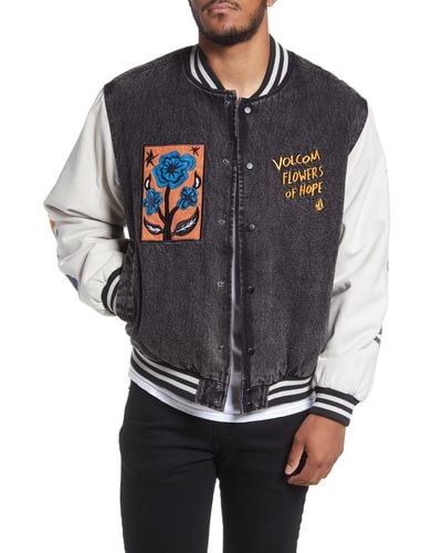 Volcom Fa Bob Mollema Appliqué Cotton Denim Varsity Jacket - Gray