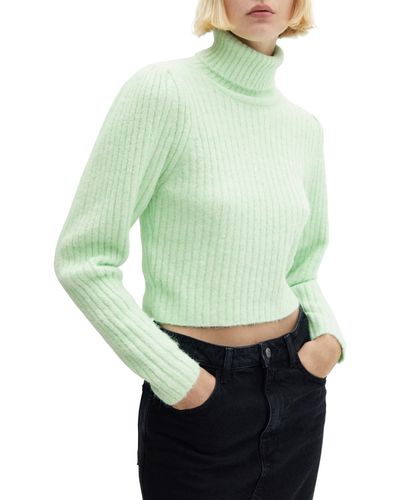 Mango Turtleneck Crop Sweater - Green