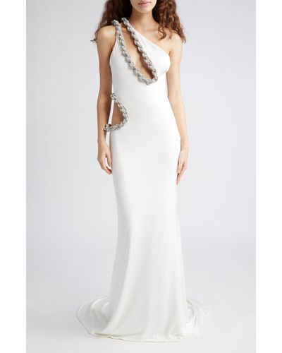 Stella McCartney Crystal Rope Cutout One-shoulder Jersey Gown - White