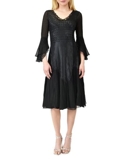 Komarov Bell Sleeve Chiffon & Lace A-line Dress - Black