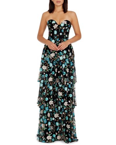 Dress the Population Layana Floral Embroidery Strapless Gown - Multicolor