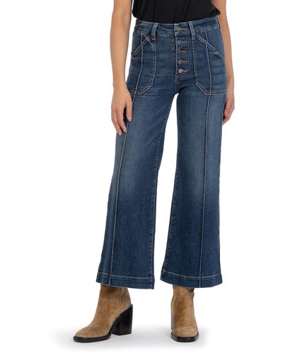 Kut From The Kloth Meg Exposed Button High Waist Ankle Wide Leg Jeans - Blue