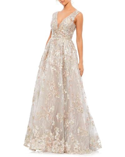 Mac Duggal Illusion Embroidered Sequin Sleeveless Gown - Natural