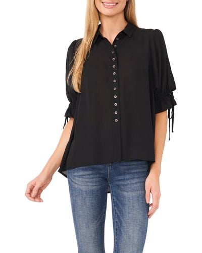 Cece Georgette Button-up Shirt - Black