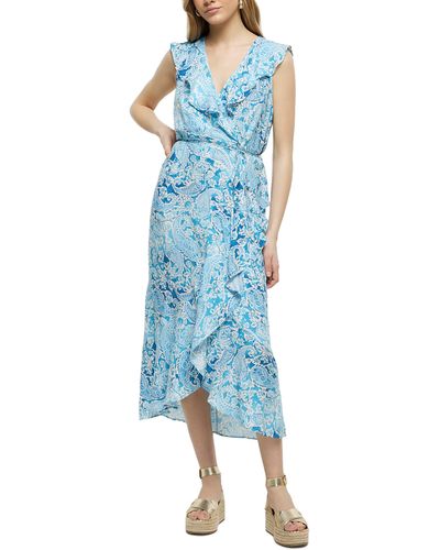 River Island Senorita Print High-low Wrap Maxi Dress - Blue