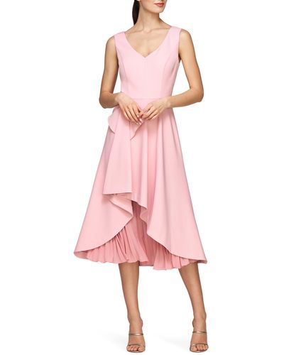 Kay Unger Begonia Crepe & Chiffon Midi A-line Dress - Pink