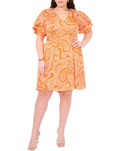 1.STATE Puff Sleeve Fit & Flare Dress - Orange