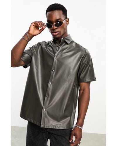 ASOS Boxy Short Sleeve Faux Leather Shirt - Black