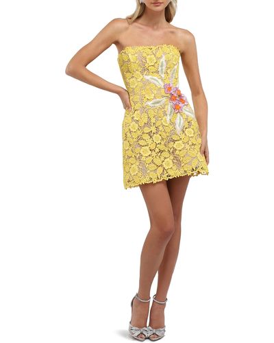 HELSI Elena Floral Lace Strapless Minidress - Yellow