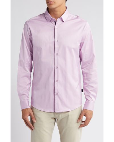 Stone Rose Solid Drytouch Performance Button-up Shirt - Purple