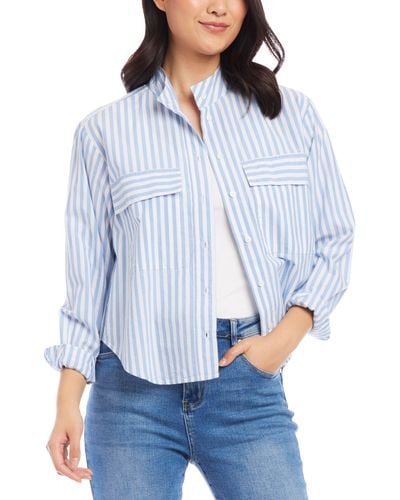 Karen Kane Stripe Cotton Shirt Jacket - Blue