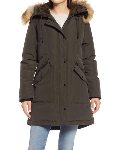 Sam Edelman Hooded Down & Feather Fill Parka With Faux Fur Trim - Brown