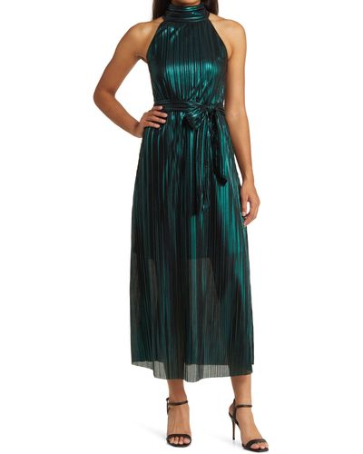 Eliza J Metallic Pleated Cocktail Dress - Green
