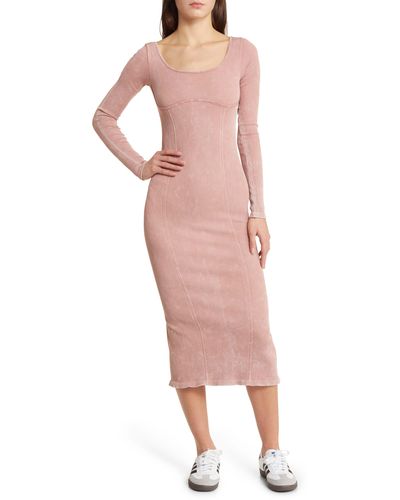 BDG Long Sleeve Rib Sweater Dress - Pink