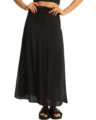 Sea Level Sunset Beach Cotton Gauze Cover-up Skirt - Black
