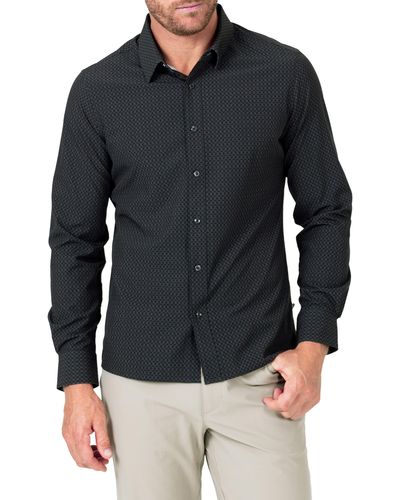 7 Diamonds Bentley Medallion Print Performance Button-up Shirt - Black