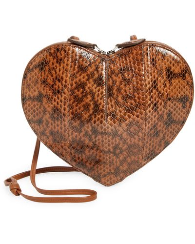 Alaïa Le Coeur Heart Snakeskin Embossed Leather Crossbody Bag - Brown