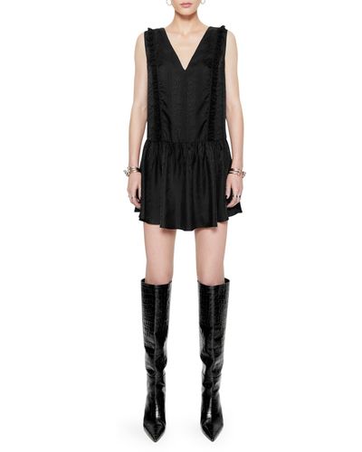 Rebecca Minkoff Valerie Lace Trim Sleeveless Silk Blend Minidress - Black