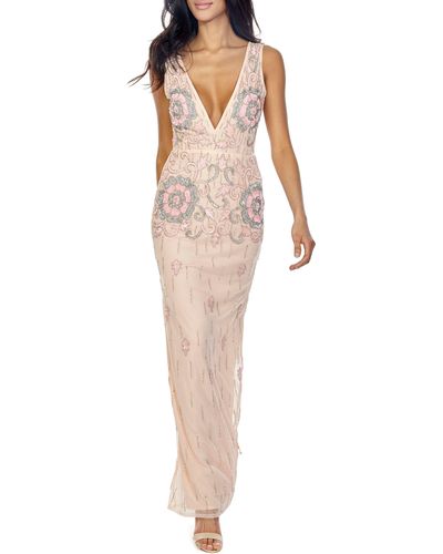 LACE & BEADS Gilly Sequin Maxi Dress - Natural