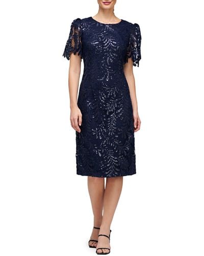 JS Collections Romy Sequin Lace Cocktail Dress - Blue