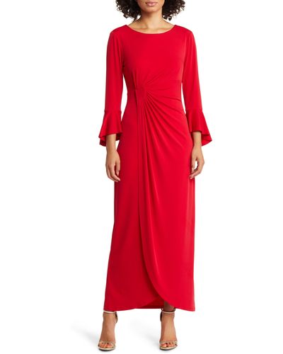 Connected Apparel Bell Sleeve Gathered Waist Gown