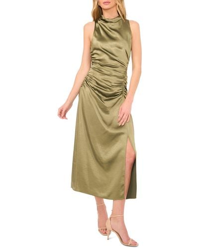 Parker The Ayla Ruched Satin Midi Dress - Green