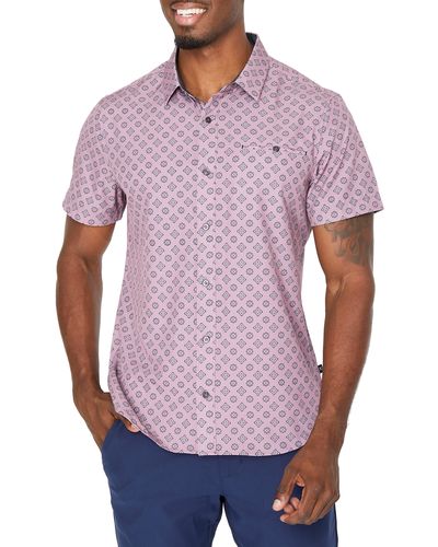 7 Diamonds Kalahari Foulard Print Short Sleeve Stretch Button-up Shirt - Purple