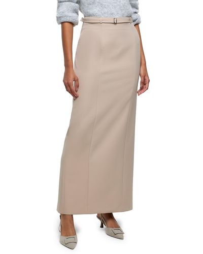 River Island Belted A-line Maxi Skirt - Natural