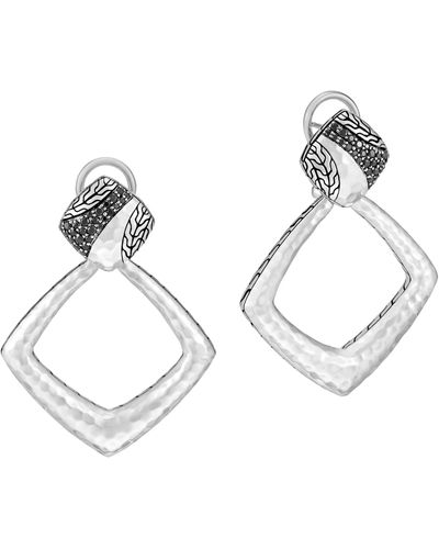 John Hardy Classic Chain Hammered Silver Square Drop Back Earrings - White