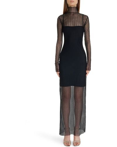 Givenchy 4g Tulle Overlay Long Sleeve Dress - Black
