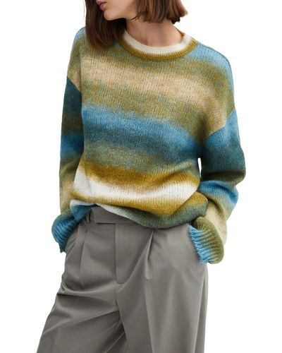 Mango Space Dye Stripe Crewneck Sweater - Gray